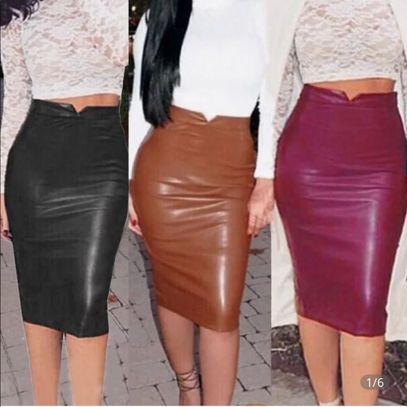 🔥NWT🔥WOMANS🔥 PU 🔥LEATHER🔥 PENCIL 🔥SKIRT 🔥 - Picture 3 of 6